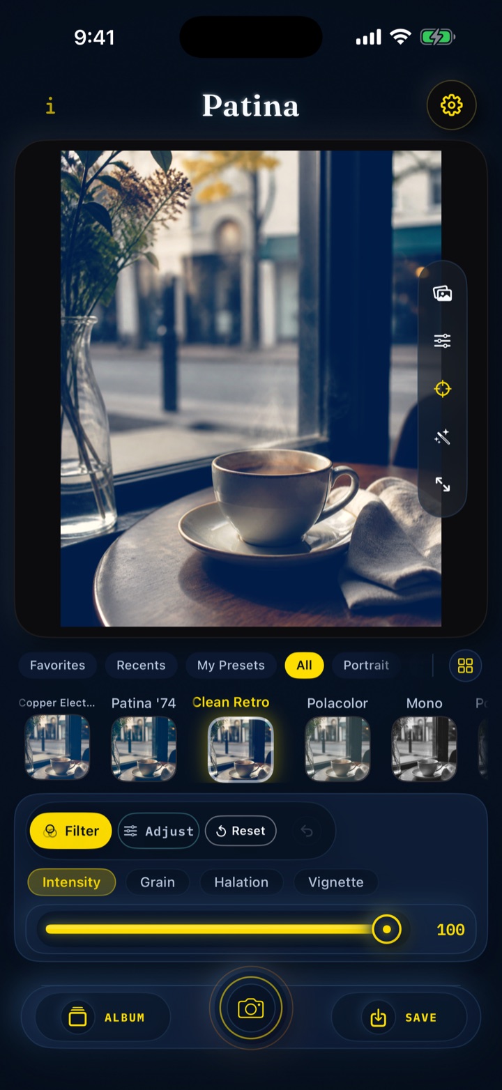Patina editor in the Midnight Yellow theme